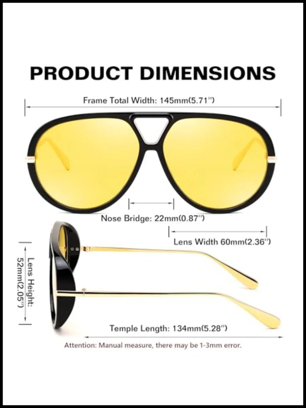 Oversized Aviator Sunglasses with UV400 Protection Shield